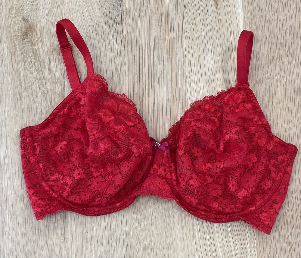 Victoria's Secret Bra 36DDD Red Lace Mesh Sheer Underwire Unlines Demi